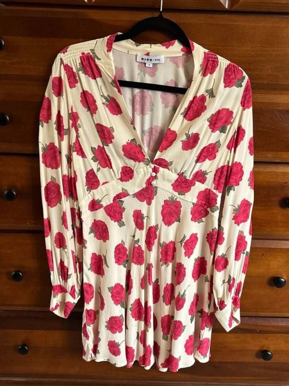 RIXO x RTR Hebe Mini Dress Red Rose Vintage Ivory Print